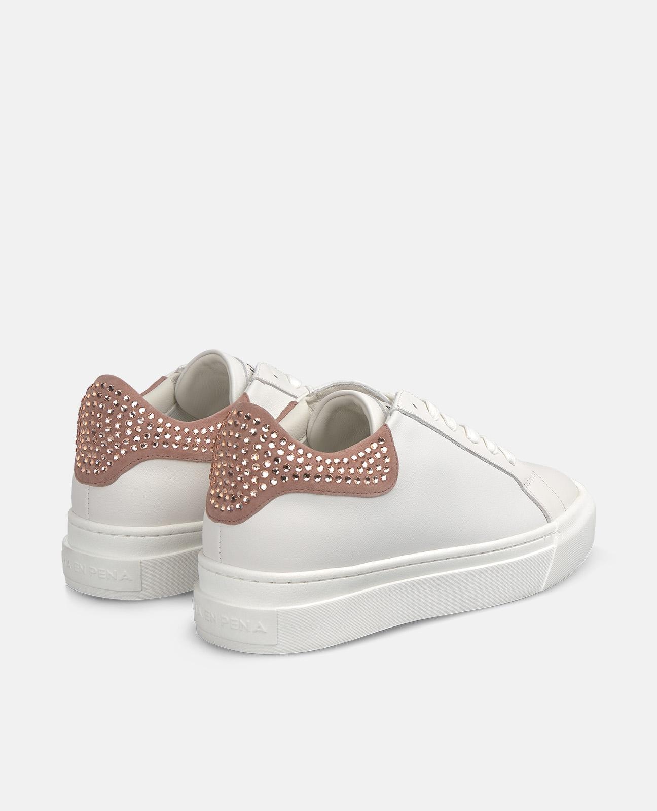 Sapatilhas Desportivas com Detalhes de Pedraria e Atacadores Branco-3