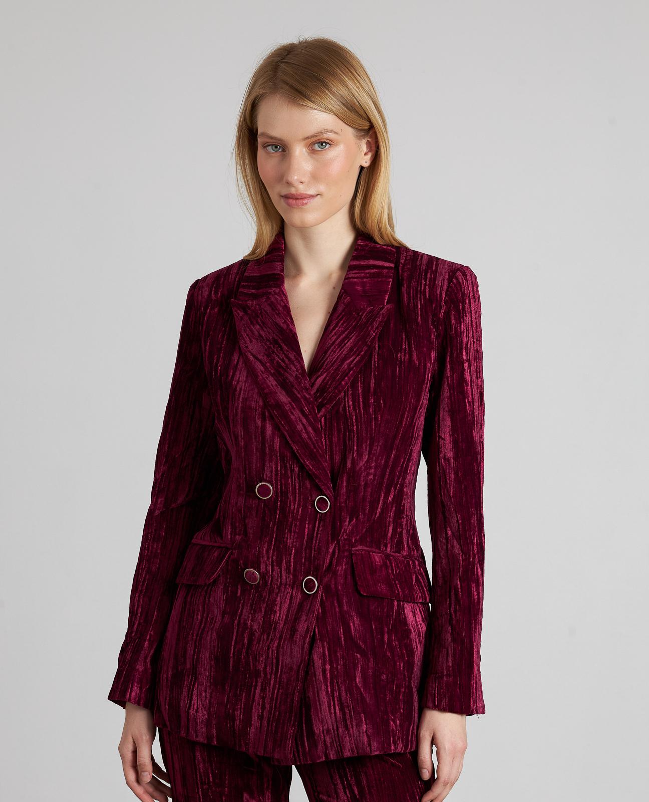 Imagem 0 de Blazer de Veludo Cruzada com Gola Lapela e Manga Comprida