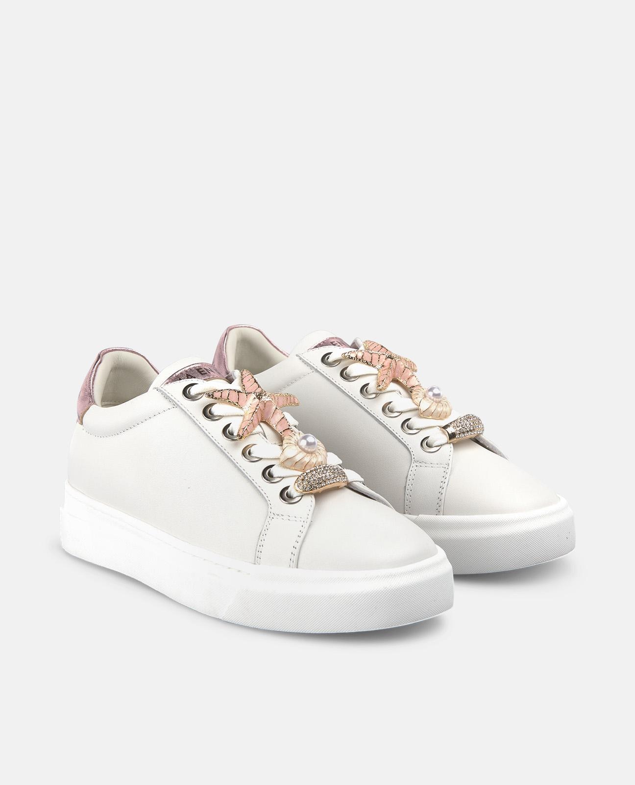 Sapatilhas Desportivas de Pele com Atacadores com Detalhe Decorativo Branco-2