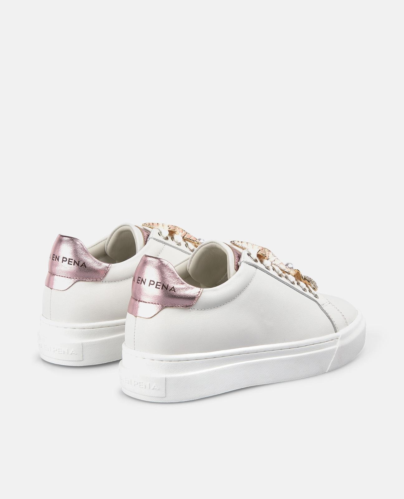 Sapatilhas Desportivas de Pele com Atacadores com Detalhe Decorativo Branco-3