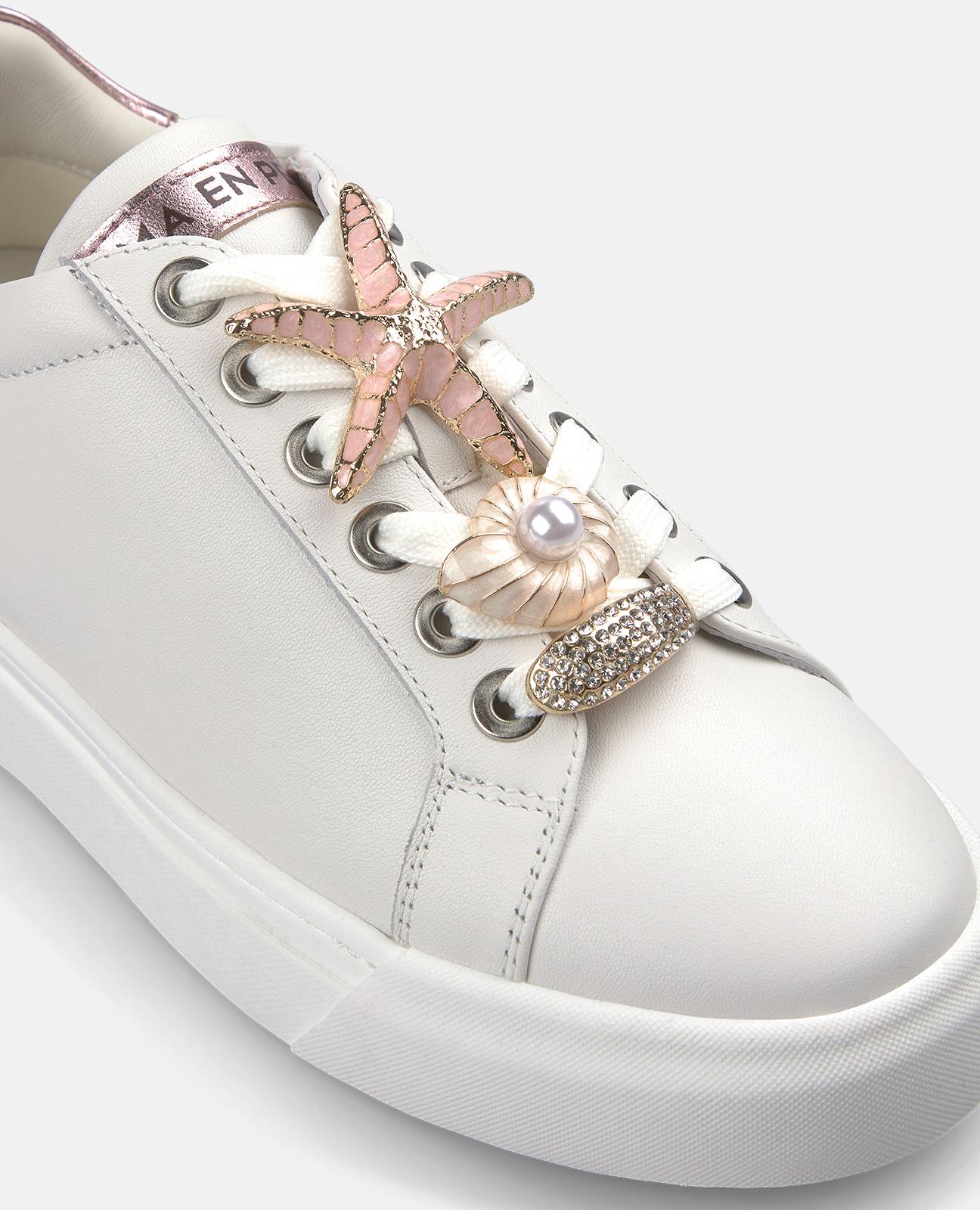 Sapatilhas Desportivas de Pele com Atacadores com Detalhe Decorativo Branco-4