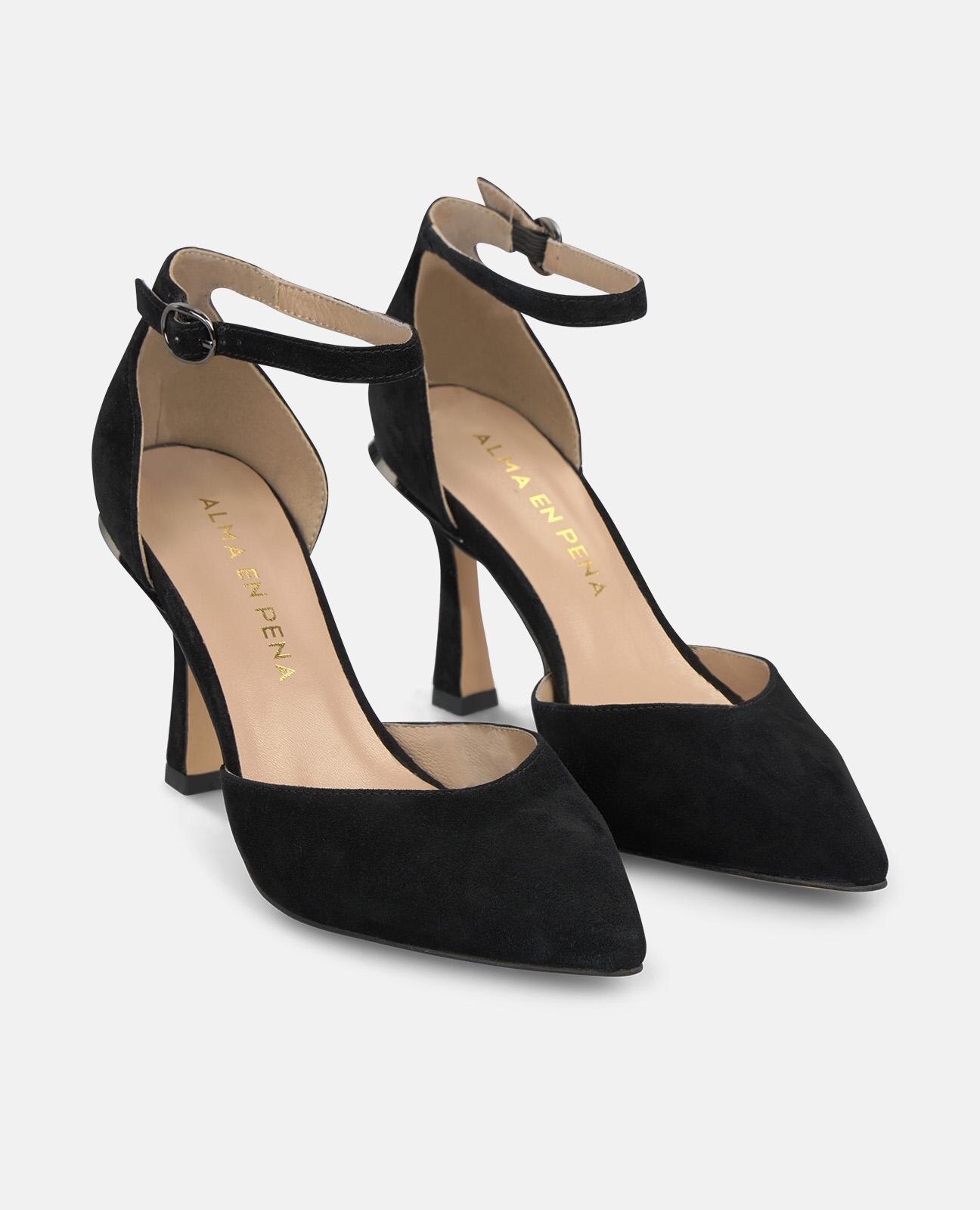 Sapatos de Salto em Pele com Fecho de Fivela no Tornozelo Preto-2
