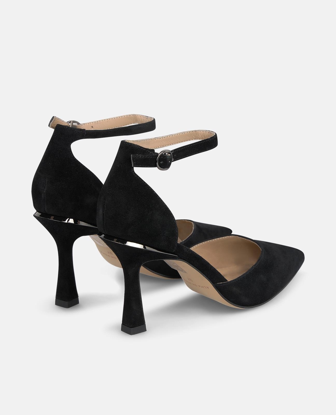 Sapatos de Salto em Pele com Fecho de Fivela no Tornozelo Preto-3