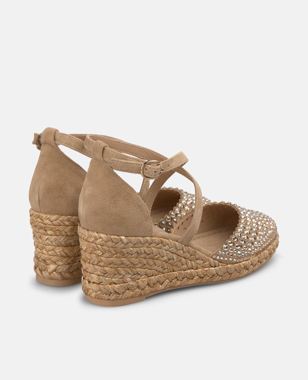 Alpercatas de Cunha com Corpo em Transfer e Tiras Cruzadas Areia-3