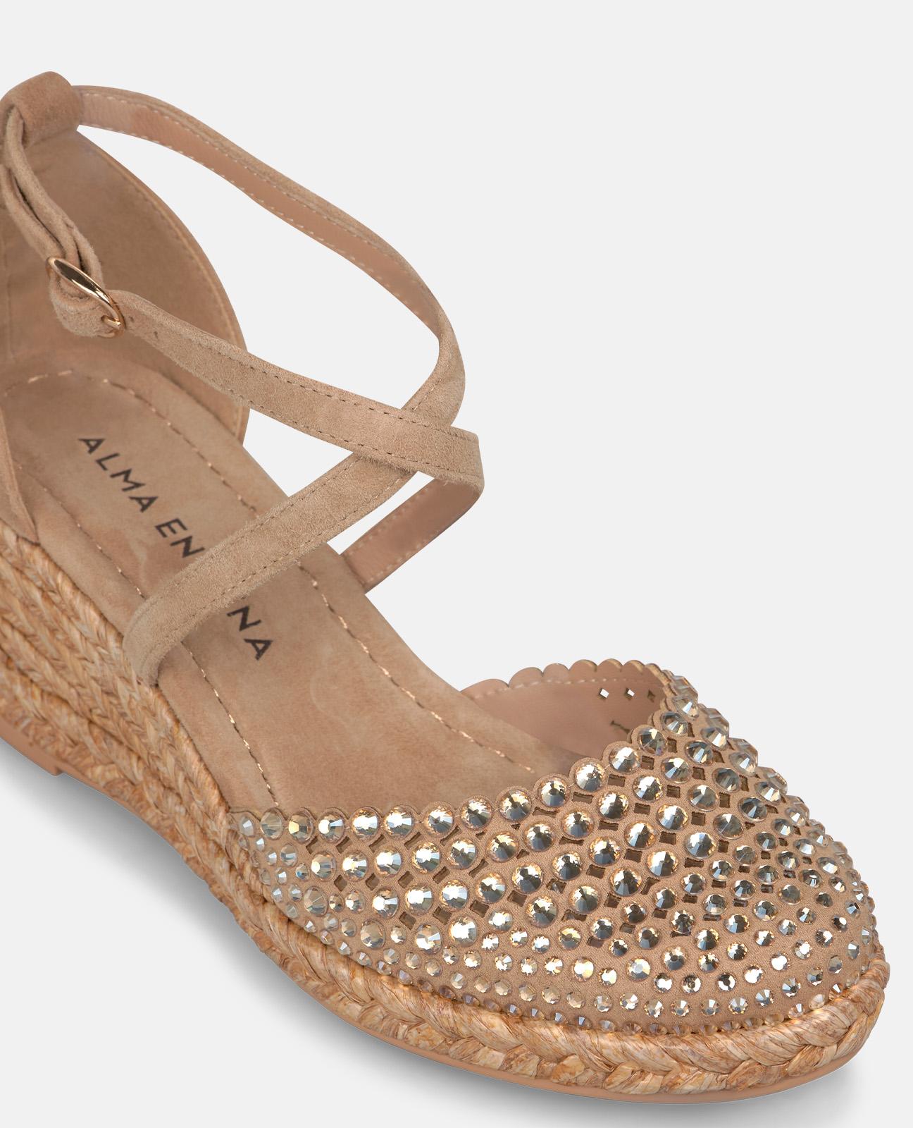 Alpercatas de Cunha com Corpo em Transfer e Tiras Cruzadas Areia-4