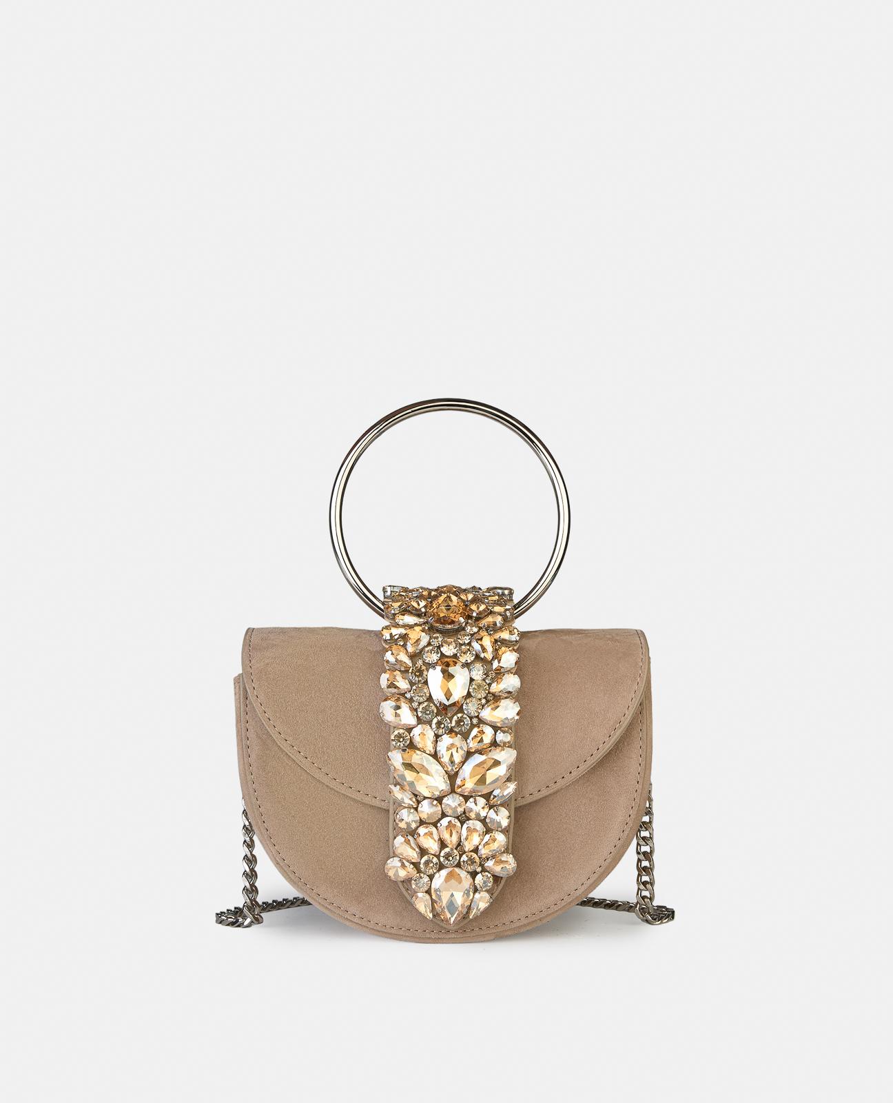 Imagem 0 de Mala de Mão Meia-lua Conversível a Tiracolo de Pele com Pedraria