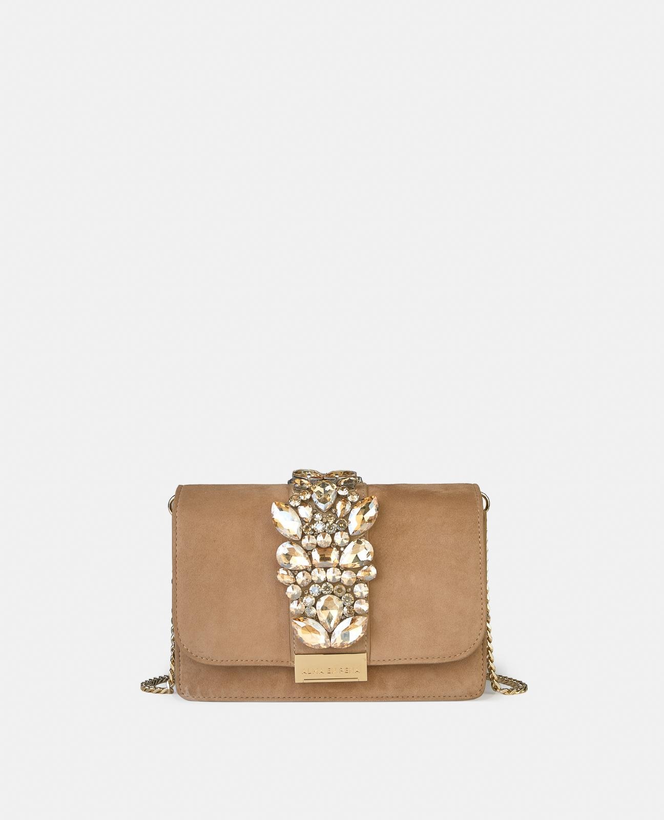 Imagem 0 de Mala a Tiracolo de Pele com Alça de Corrente e Pedraria