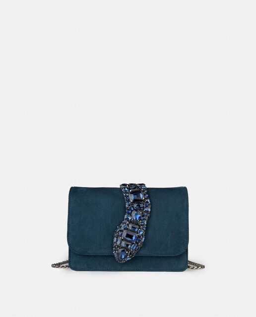 Imagem 0 de Mala a Tiracolo de Pele com Alça de Corrente e Pedraria