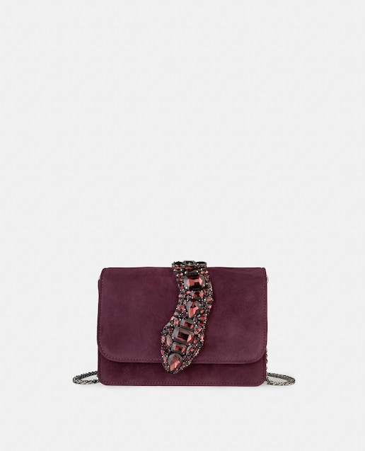 Imagem 0 de Mala a Tiracolo de Pele com Alça de Corrente e Pedraria