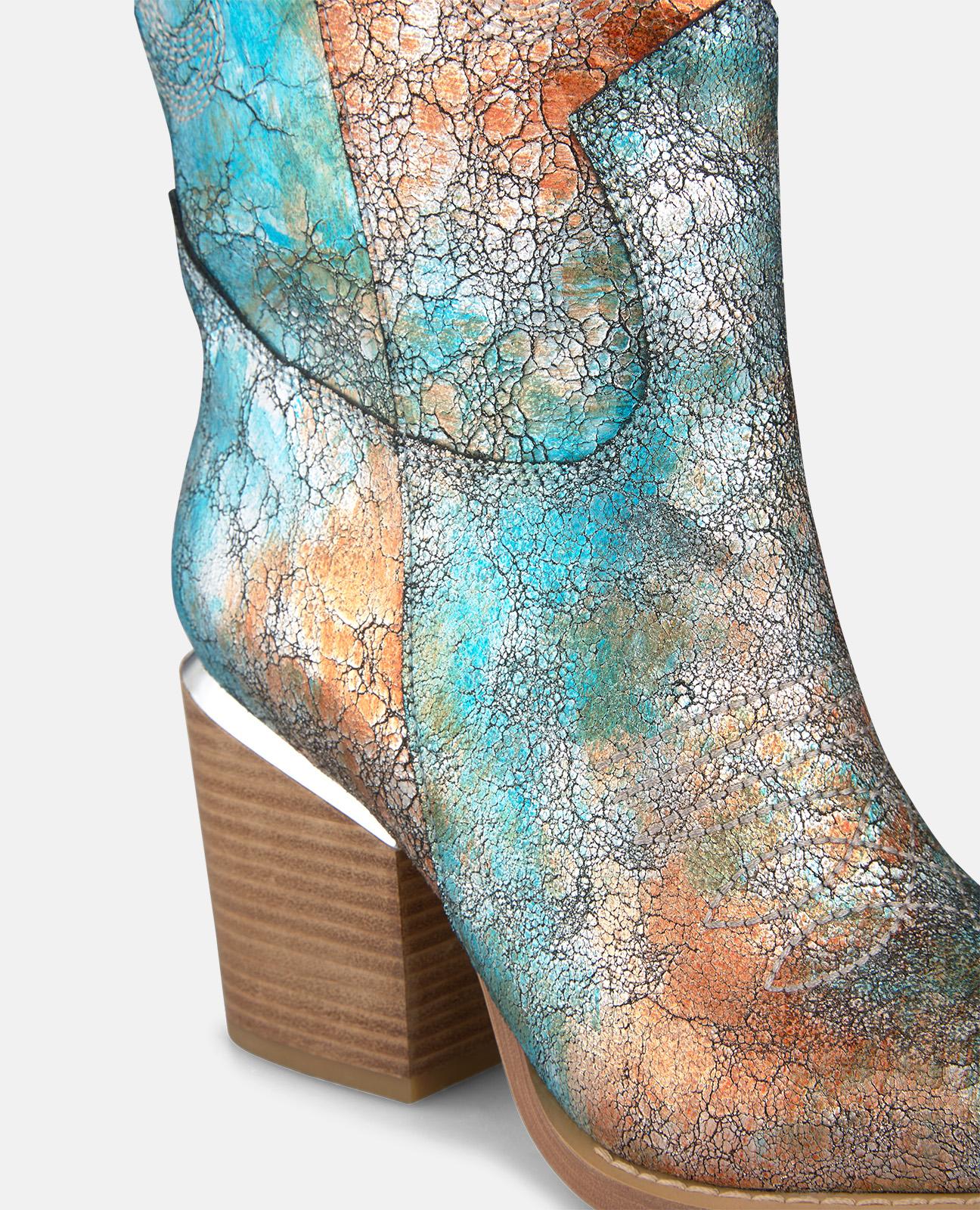 Botas Cowboy em Pele Efeito Fantasia com Detalhe Metálico no Tacão Azul oceano / Turquesa-4