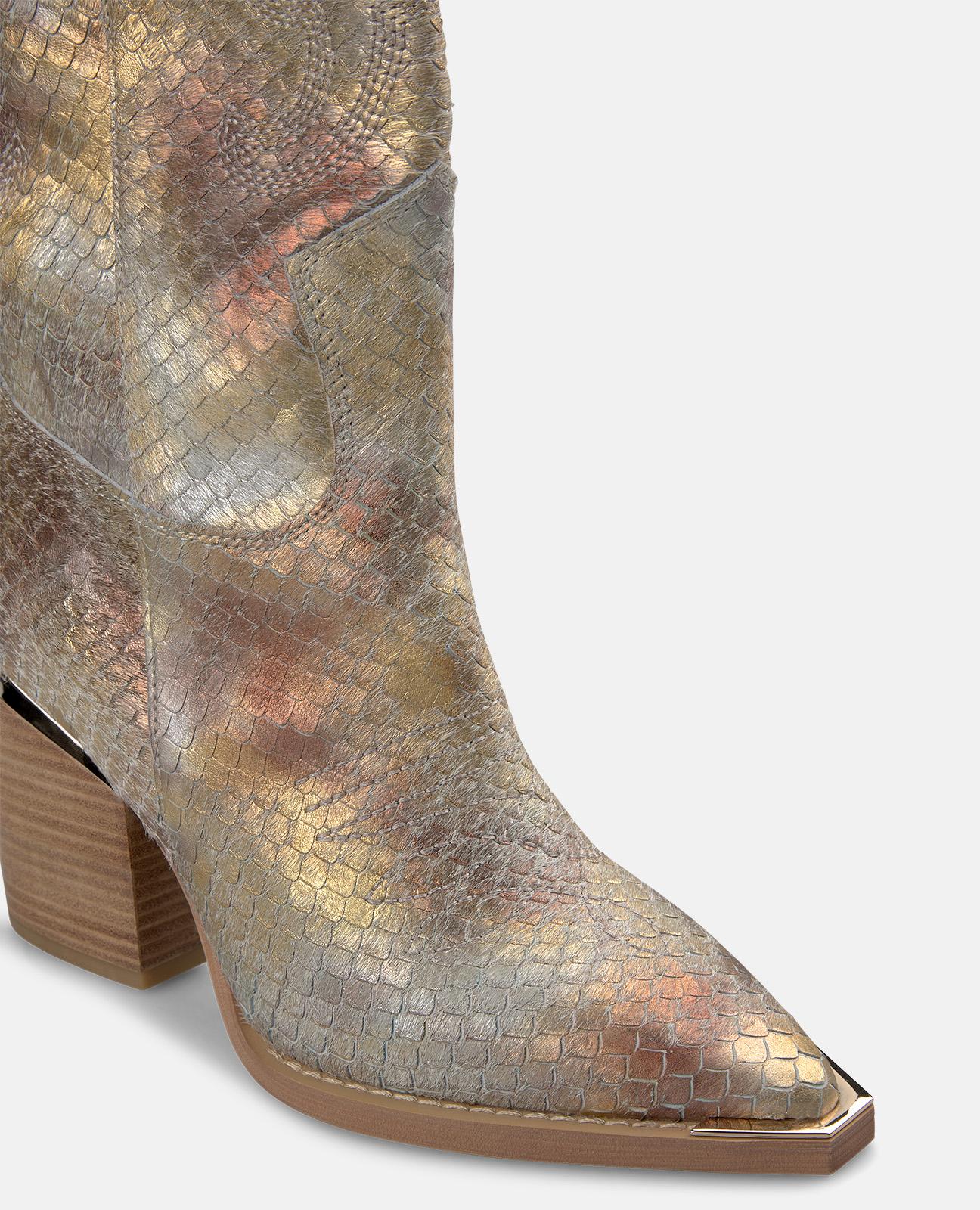 Botas Cowboy em Pele Efeito Fantasia com Puxadores Laterais Camel-4