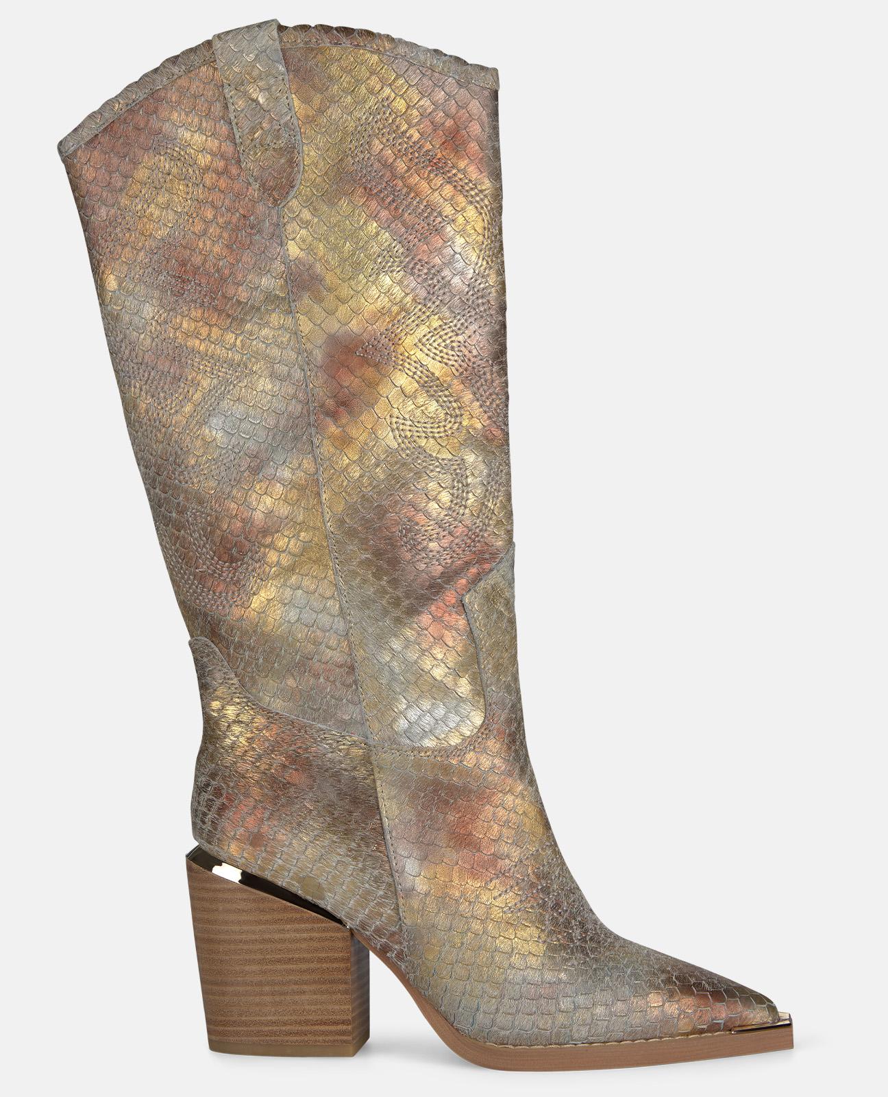 Imagem 0 de Botas Cowboy em Pele Efeito Fantasia com Puxadores Laterais