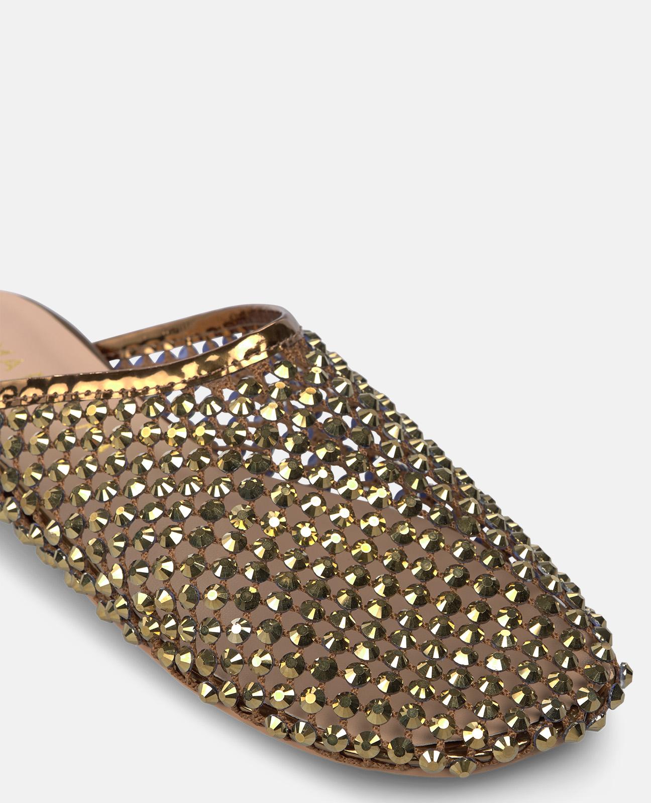 Mules Rasos com Parte Exterior de Rede com Tacha de Pedraria Ouro-4