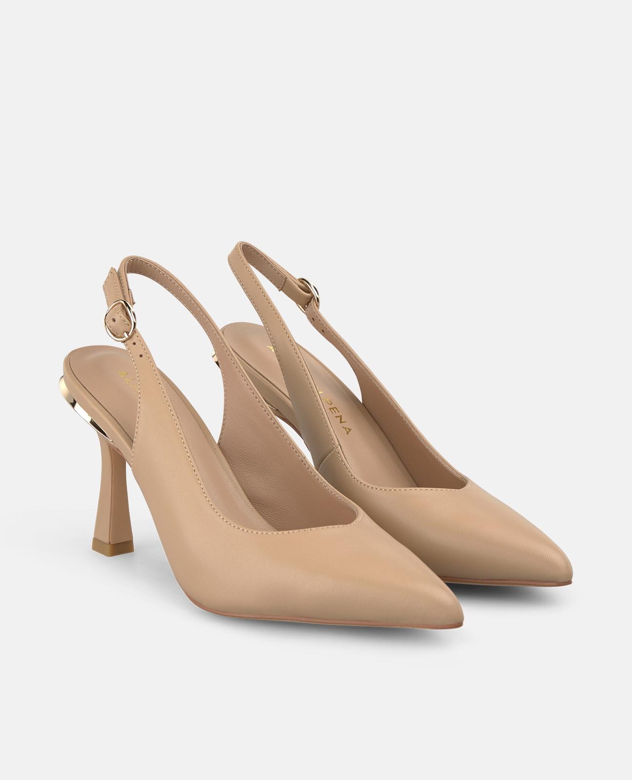 Sapatos de Salto com o Calcanhar Aberto em Napa com Tira Posterior com Fivela Areia-2