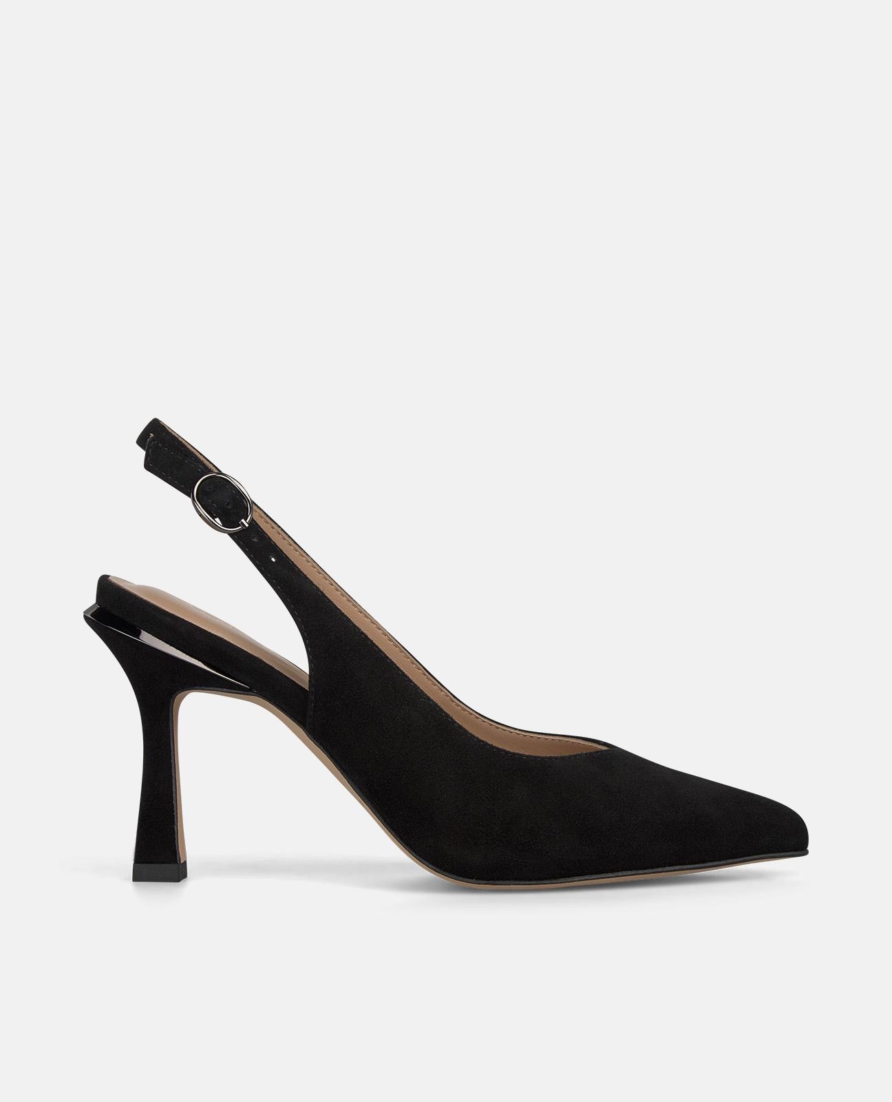 Sapatos de Salto com o Calcanhar Aberto em Napa com Tira Posterior com Fivela Preto-1