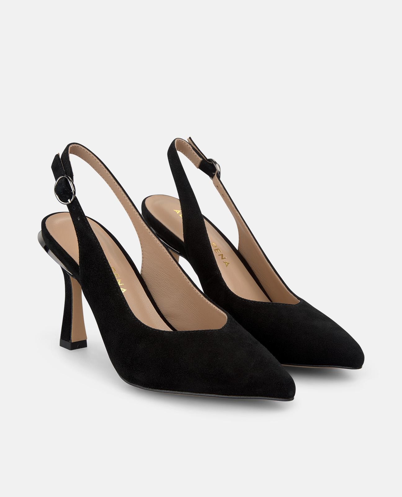 Sapatos de Salto com o Calcanhar Aberto em Napa com Tira Posterior com Fivela Preto-2