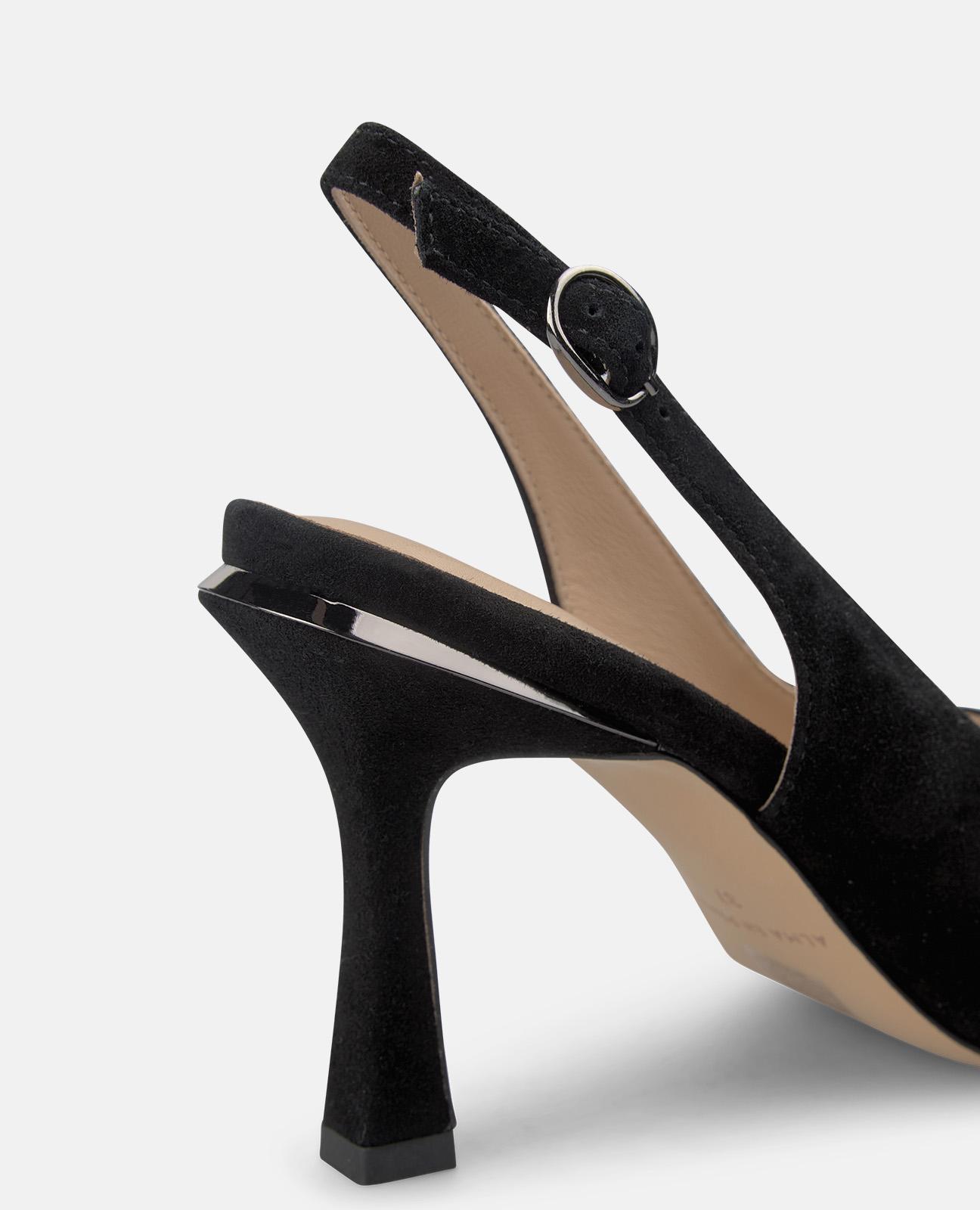 Sapatos de Salto com o Calcanhar Aberto em Napa com Tira Posterior com Fivela Preto-4