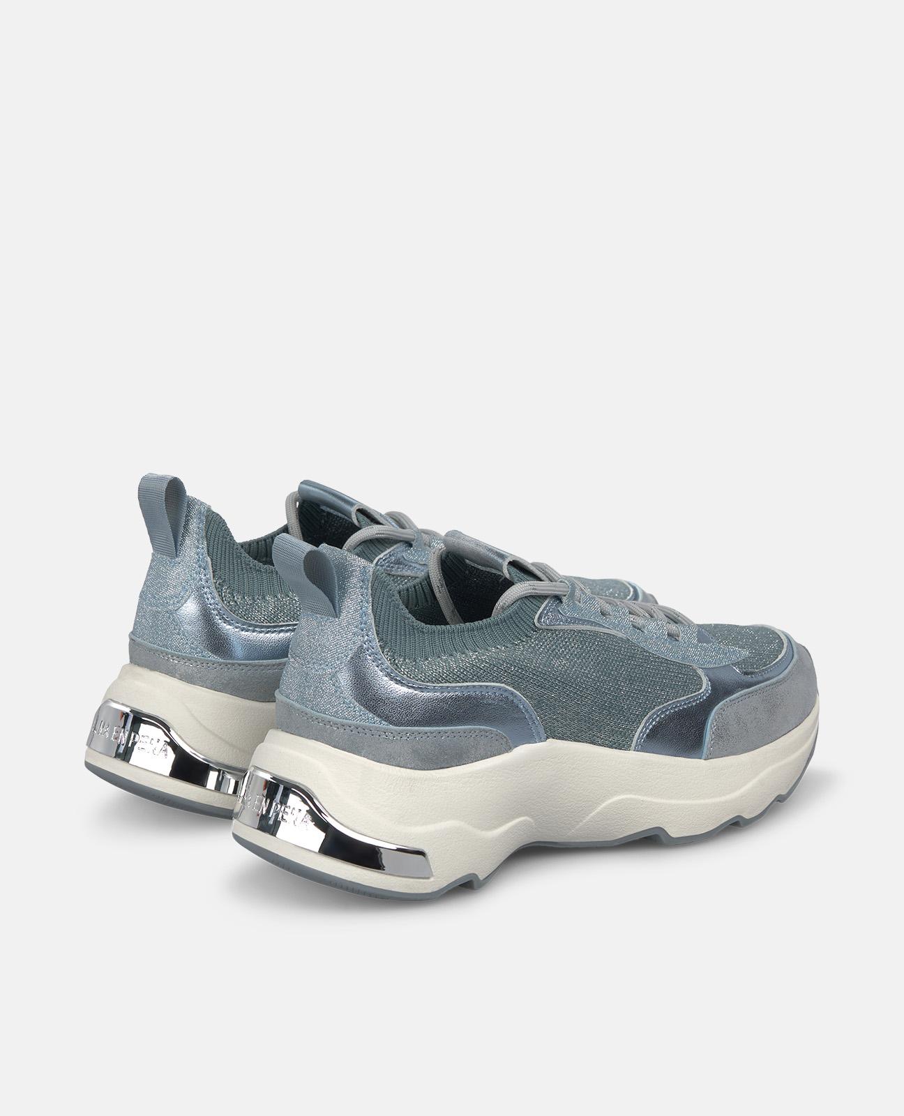 Sapatilhas Desportivas de Pele com Detalhes Metálicos e Fecho com Atacadores Azul-3