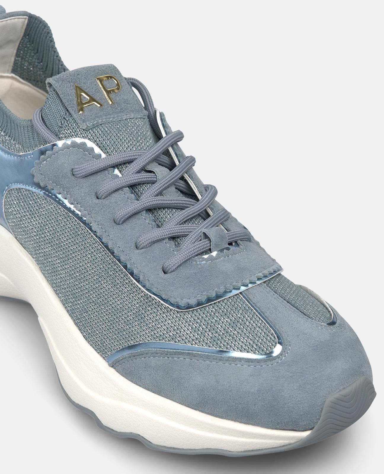 Sapatilhas Desportivas de Pele com Detalhes Metálicos e Fecho com Atacadores Azul-acinzentado-4