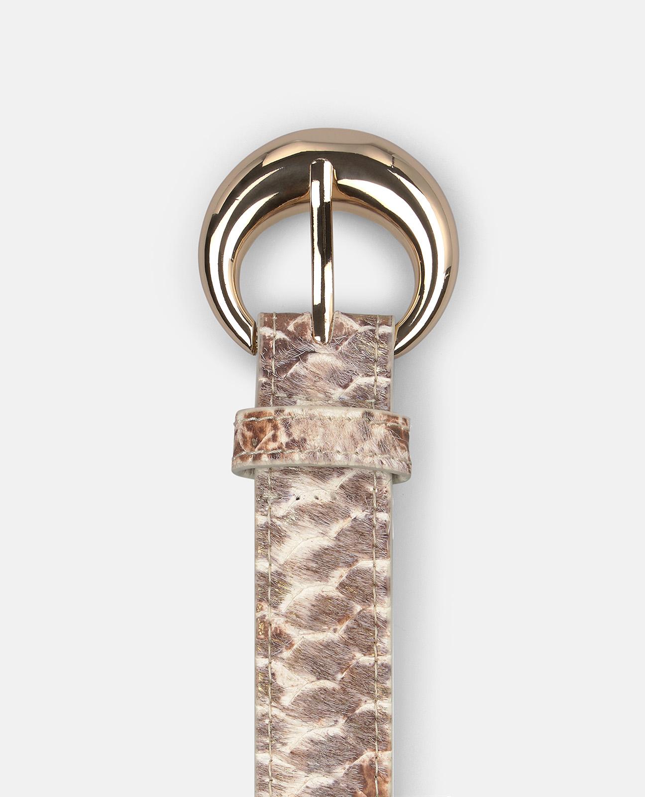 Cinto com Fivela de Pele Animal Print e Fivela Redonda Castanho-3