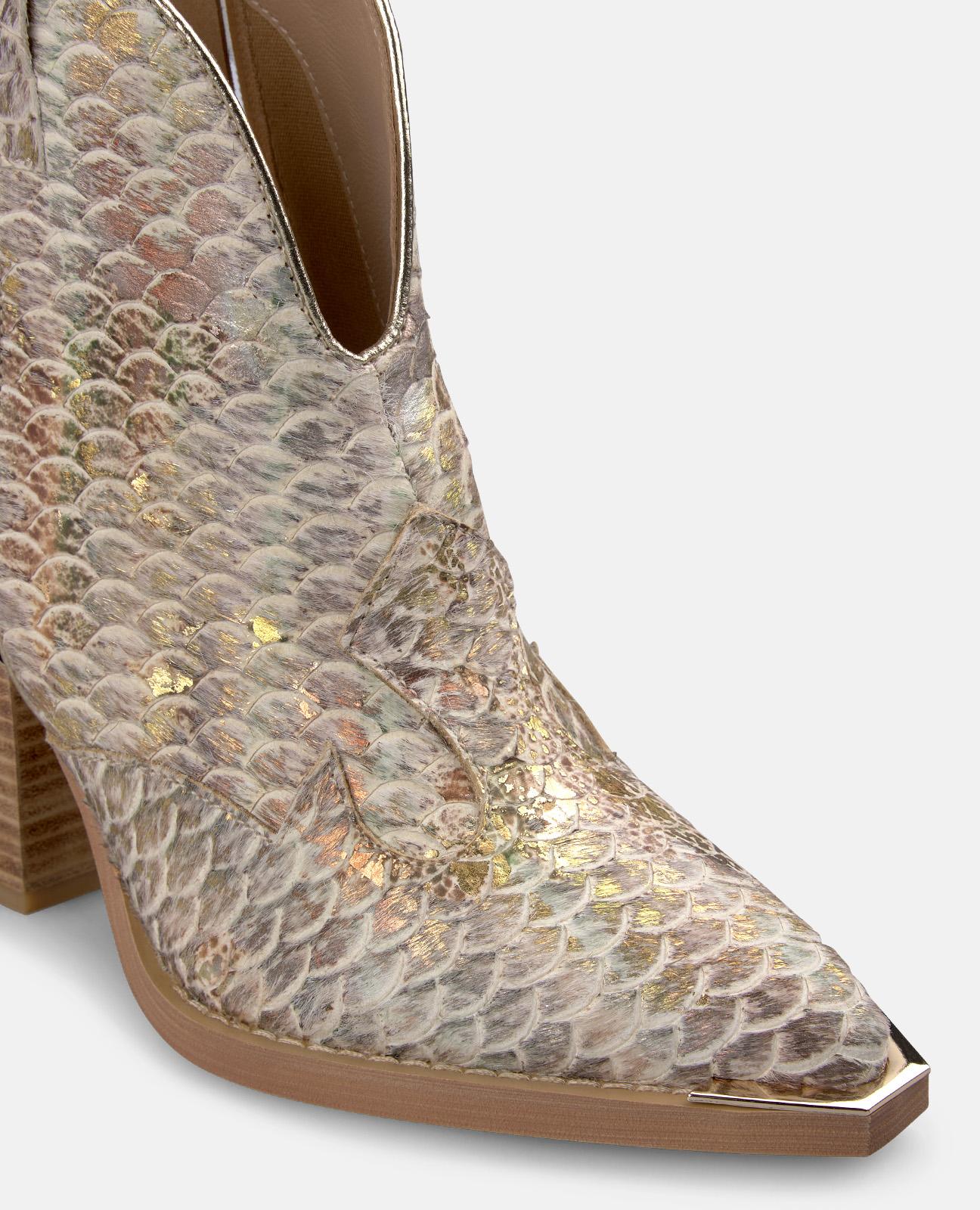 Botins Cowboy em Pele Efeito Serpente com Corte Decotado Frontal Camel-4