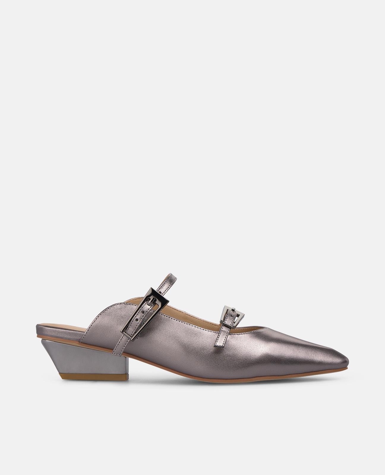 Imagem 0 de Mules de Salto Efeito Metalizado com Fivelas