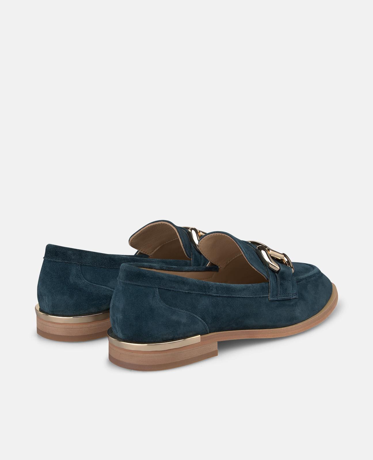 Mocassins Rasos com Adorno Frontal e Detalhe Metálico na Parte Do Salto Azul-marinho-3