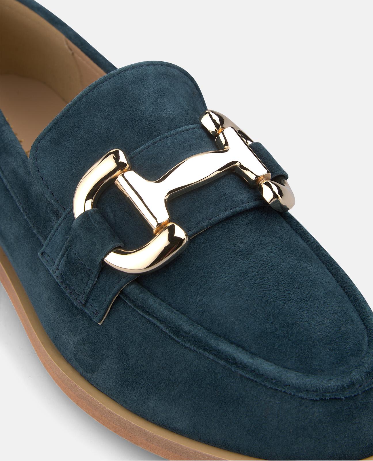 Mocassins Rasos com Adorno Frontal e Detalhe Metálico na Parte Do Salto Azul-marinho-4