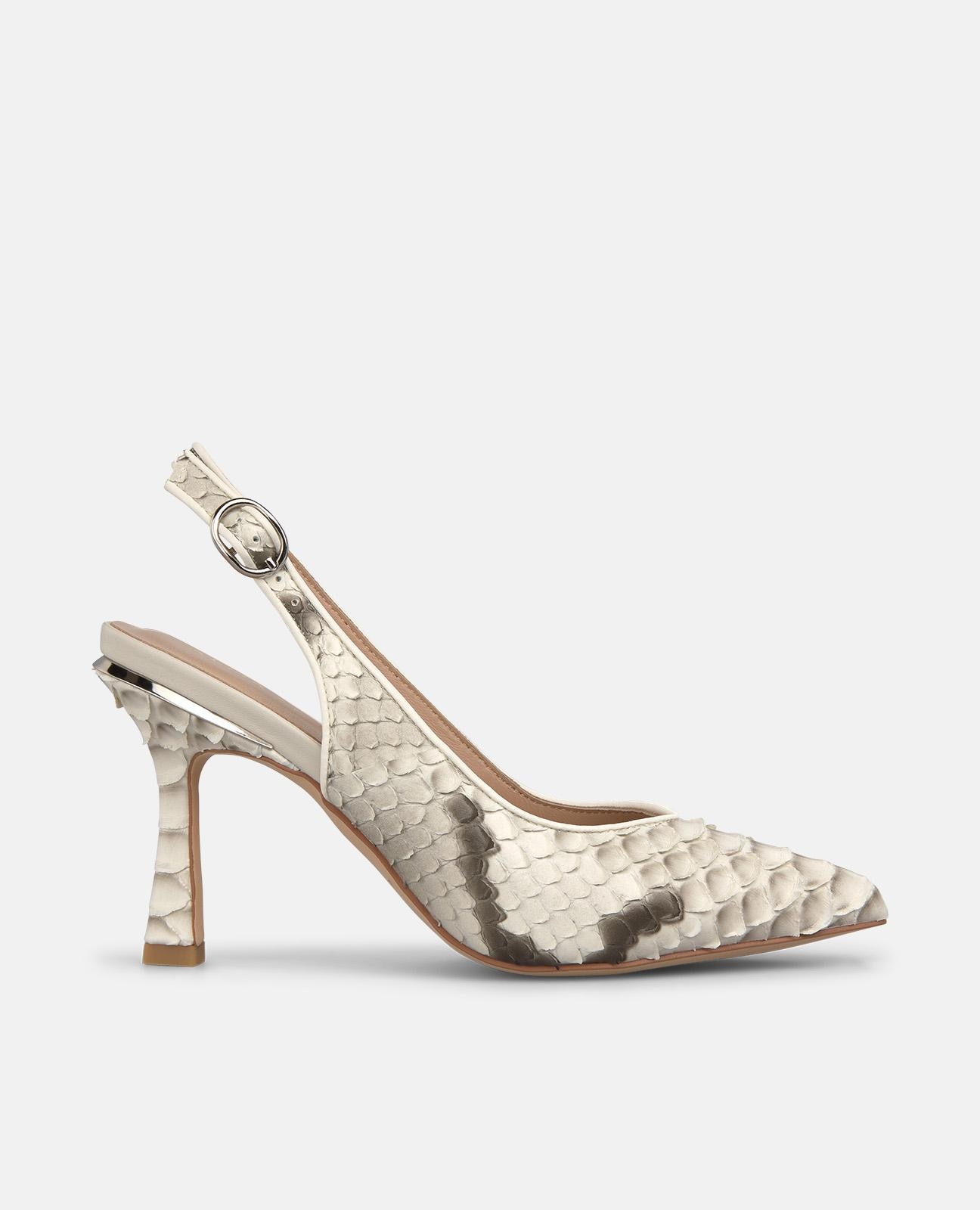 Imagem 0 de Sapatos de Salto com o Calcanhar Aberto em Pele Efeito Serpente e Fecho de Fivela