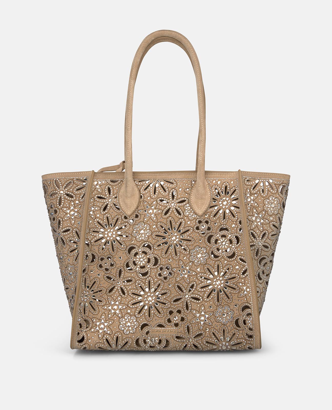 Imagem 0 de Mala Shopper de Pele com Design Perfurado Decorativo de Inspiração Floral e Fecho com Íman