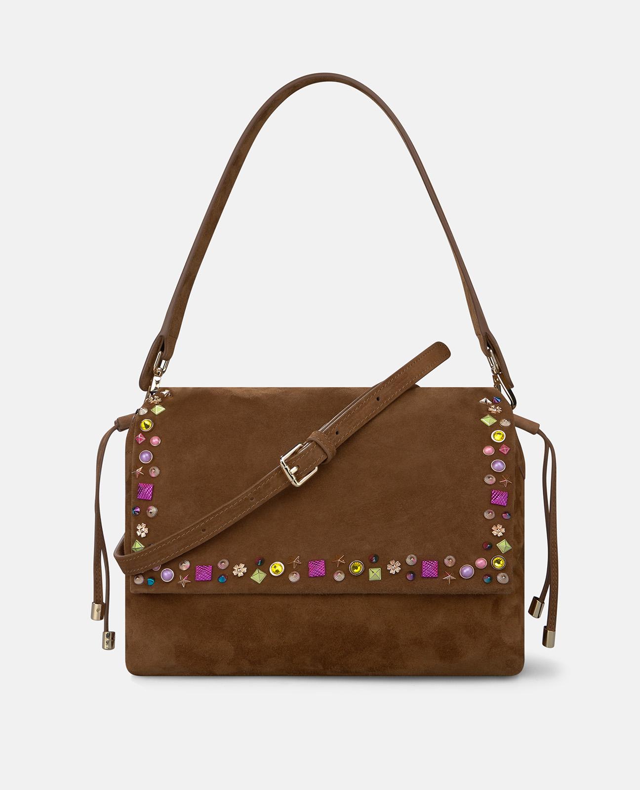 Imagem 0 de Mala Shopper de Pele com Design em Tachas Metálicas de Cores e Alça a Tiracolo Ajustável