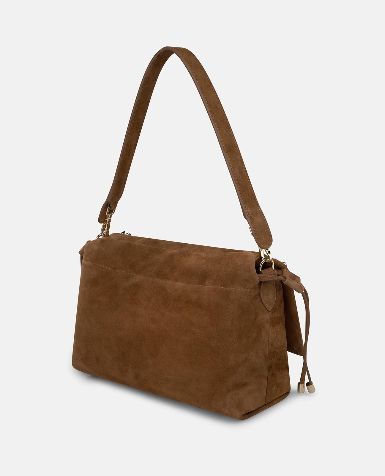 Mala Shopper de Pele com Design em Tachas Metálicas de Cores e Alça a Tiracolo Ajustável Caramelo-4