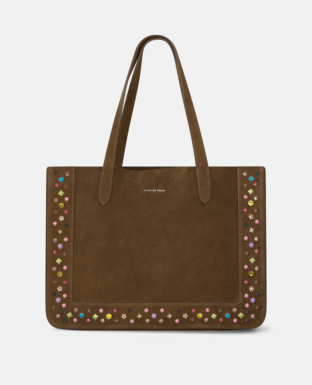 Imagem 0 de Mala Shopper de Pele com Design em Tachas Metálicas de Cores e Fecho com Íman