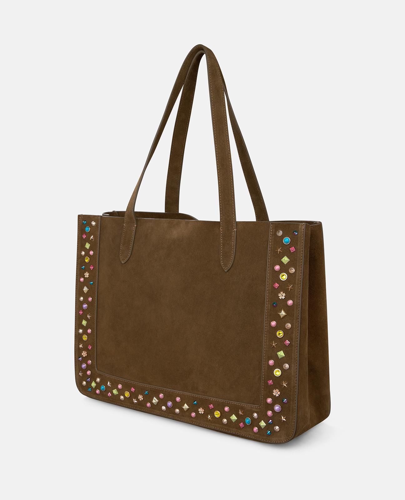 Mala Shopper de Pele com Design em Tachas Metálicas de Cores e Fecho com Íman Camel-4