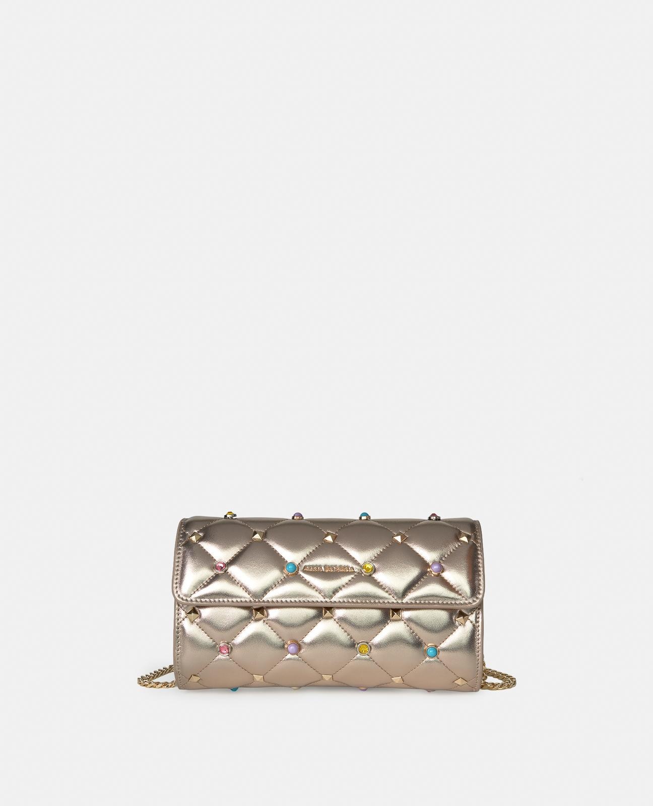 Imagem 0 de Mala de Mão em Pele com Efeito Metalizado com Corpo em Relevo e Detalhe de Tachas Multicolor