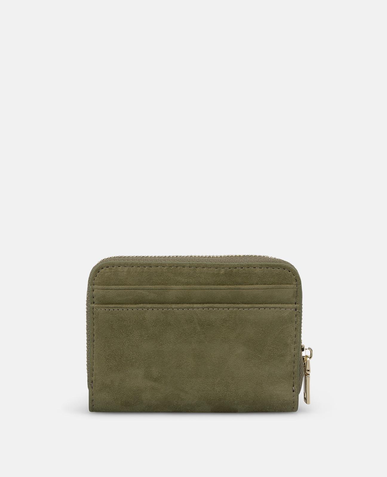Carteira de Pele com Tachas Multicolor com Forro Interior Têxtil com Ranhura para Cartões e Bolso de Fecho Zip Caqui-2