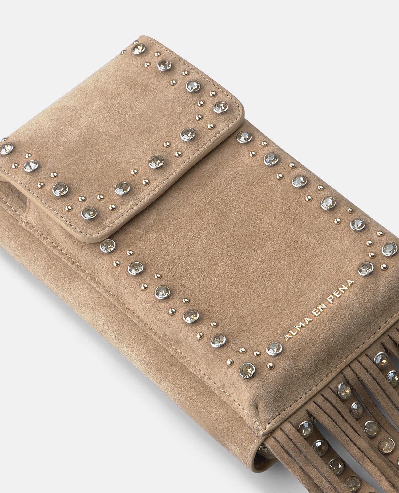 Imagem 0 de Bolsa para o Telemóvel de Pele com Design de Tachas Multicolor e Franjas e Ranhuras para Cartões