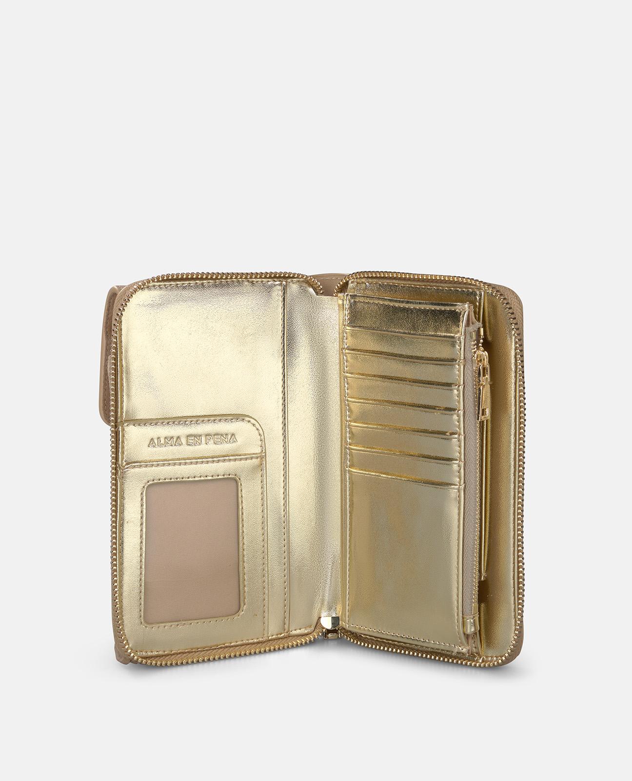 Bolsa para o Telemóvel de Pele com Design de Tachas Multicolor e Franjas e Ranhuras para Cartões Areia-2