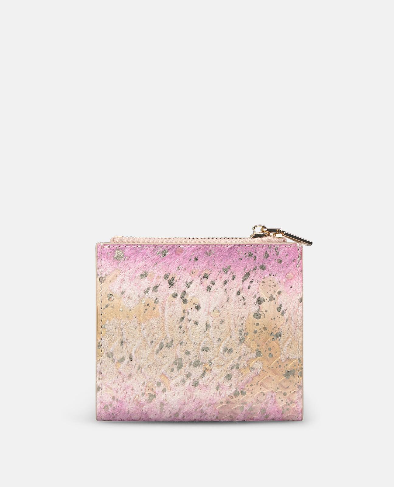 Carteira de Pele com Efeito Fantasia e Forro Interior Têxtil com Ranhura para Cartões e Bolso com Fecho Zip Rosa-2
