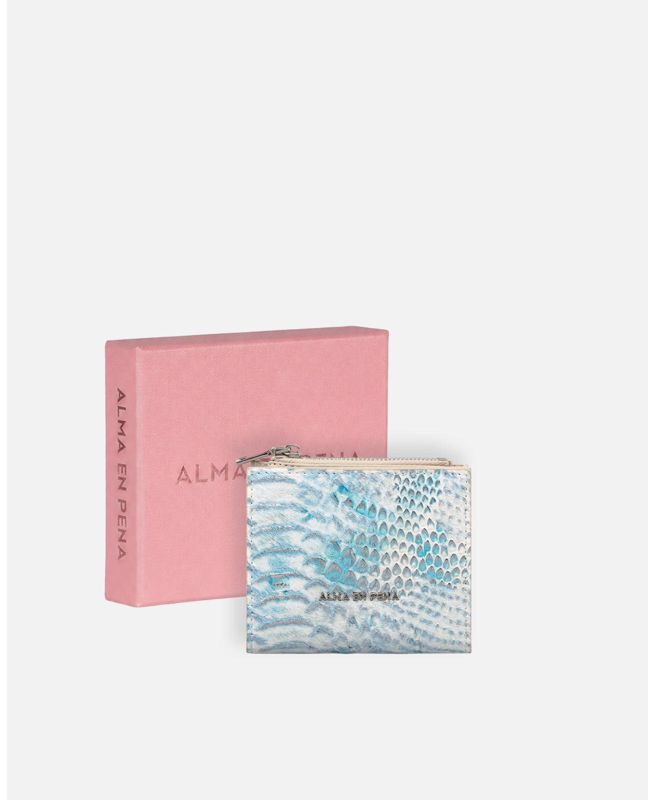 Carteira de Pele Animal Print com Forro Interior Têxtil com Ranhura para Cartões e Bolso de Fecho Zip Turquesa-4