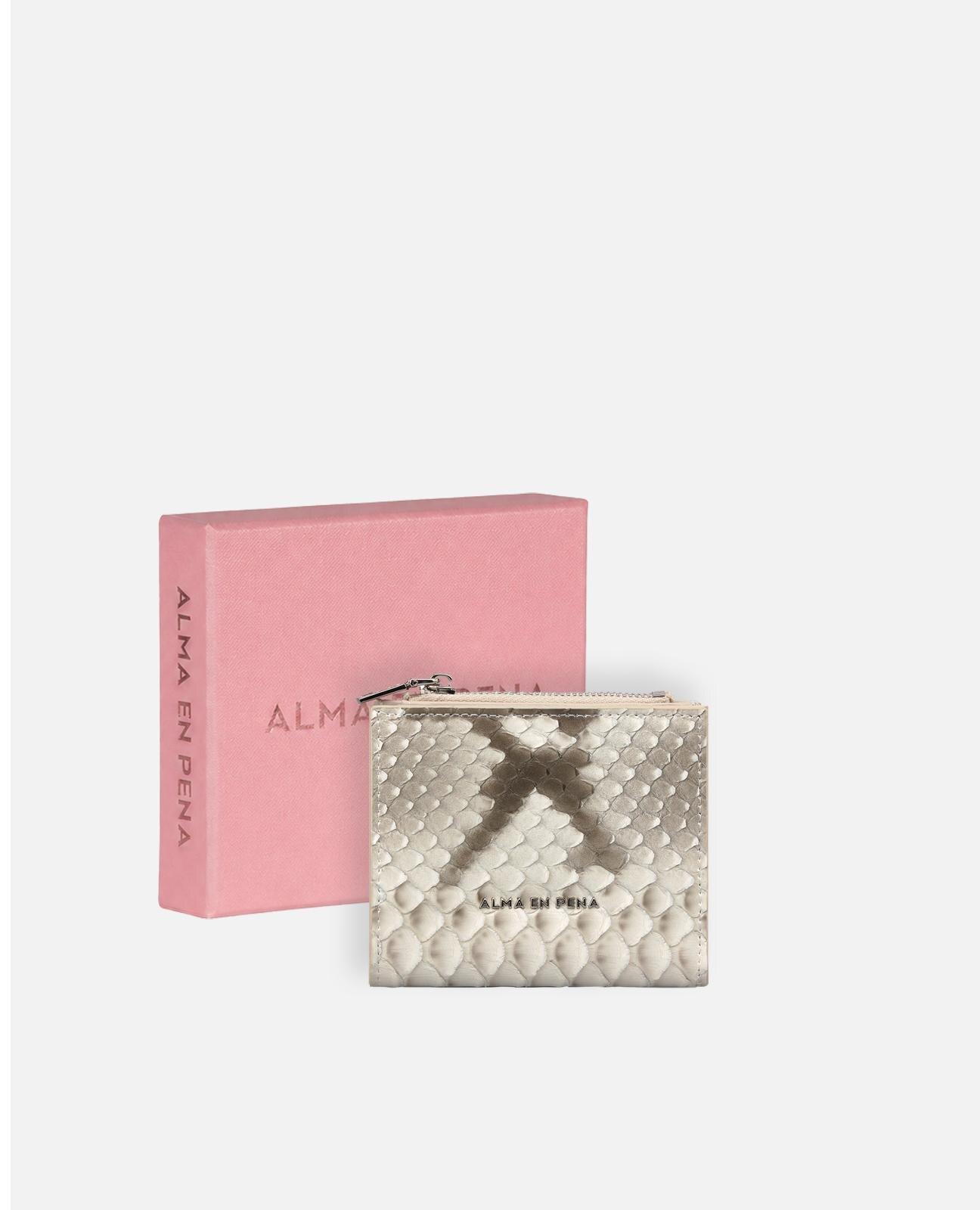 Carteira de Pele Animal Print com Forro Interior Têxtil com Ranhura para Cartões e Bolso de Fecho Zip Cinzento-4