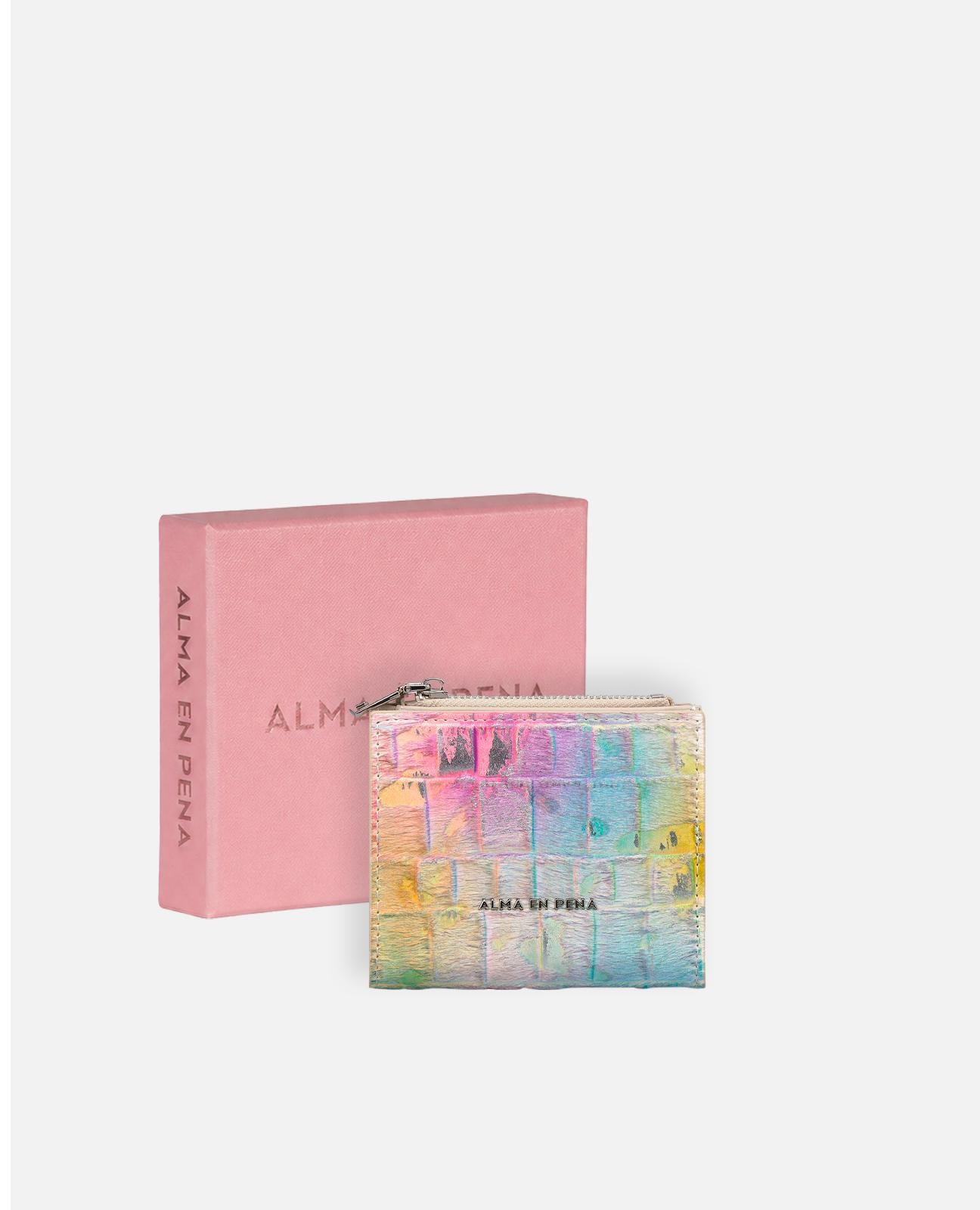Carteira de Pele com Efeito Fantasia e Forro Interior Têxtil com Ranhura para Cartões e Bolso com Fecho Zip Multicolor-4