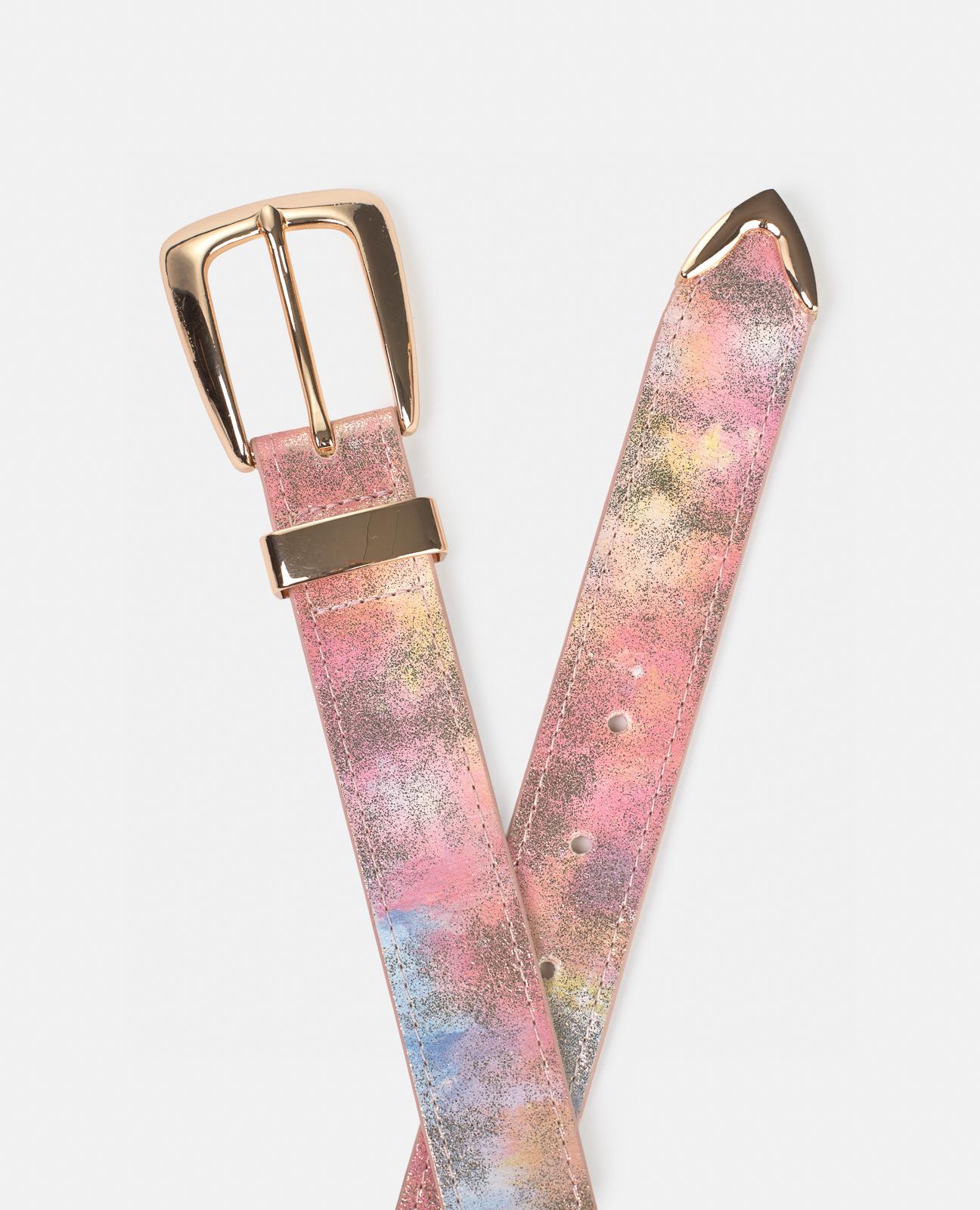 Cinto com Fivela de Pele Efeito Fantasia e Fivela Quadrada Rosa-2