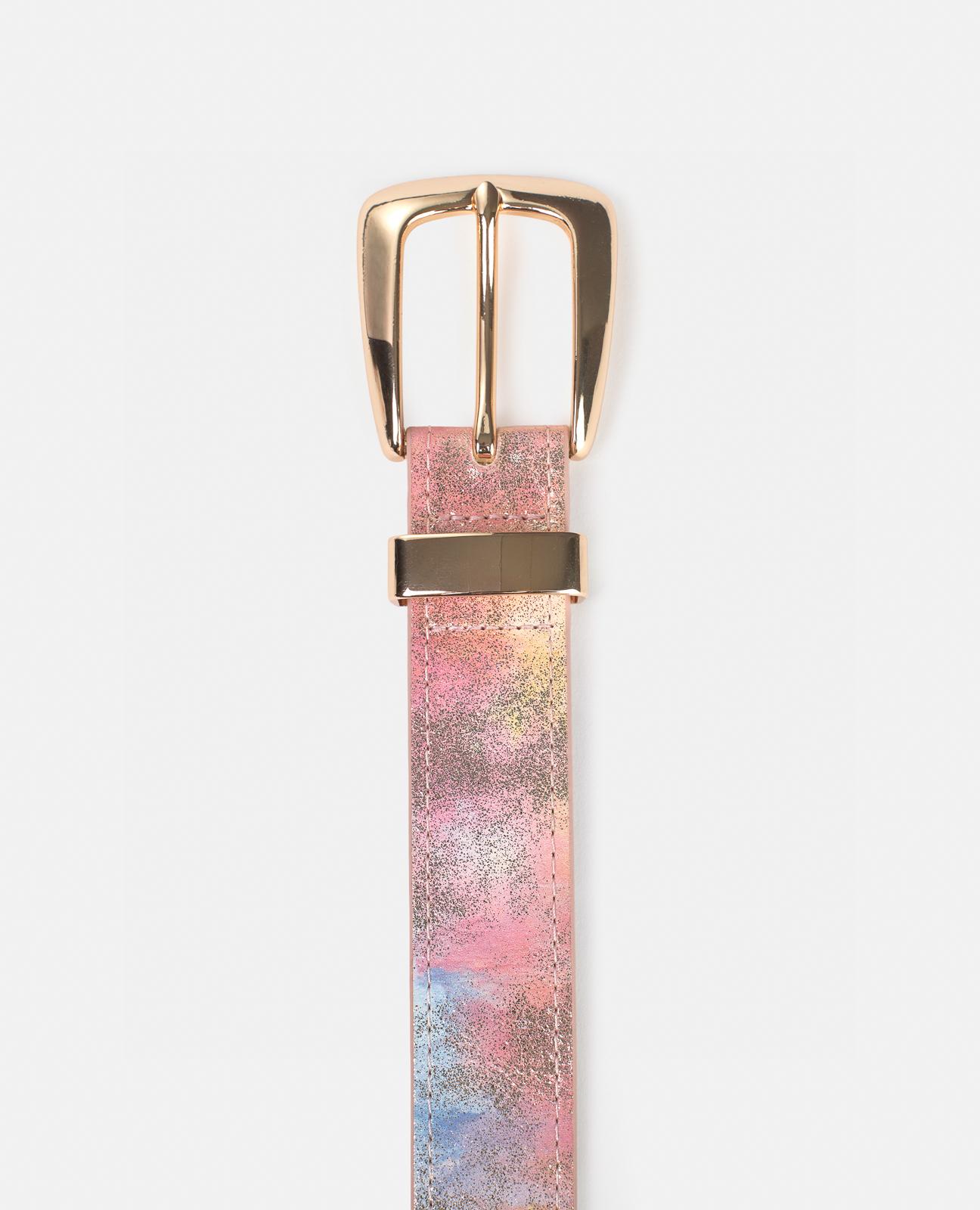 Cinto com Fivela de Pele Efeito Fantasia e Fivela Quadrada Rosa-3