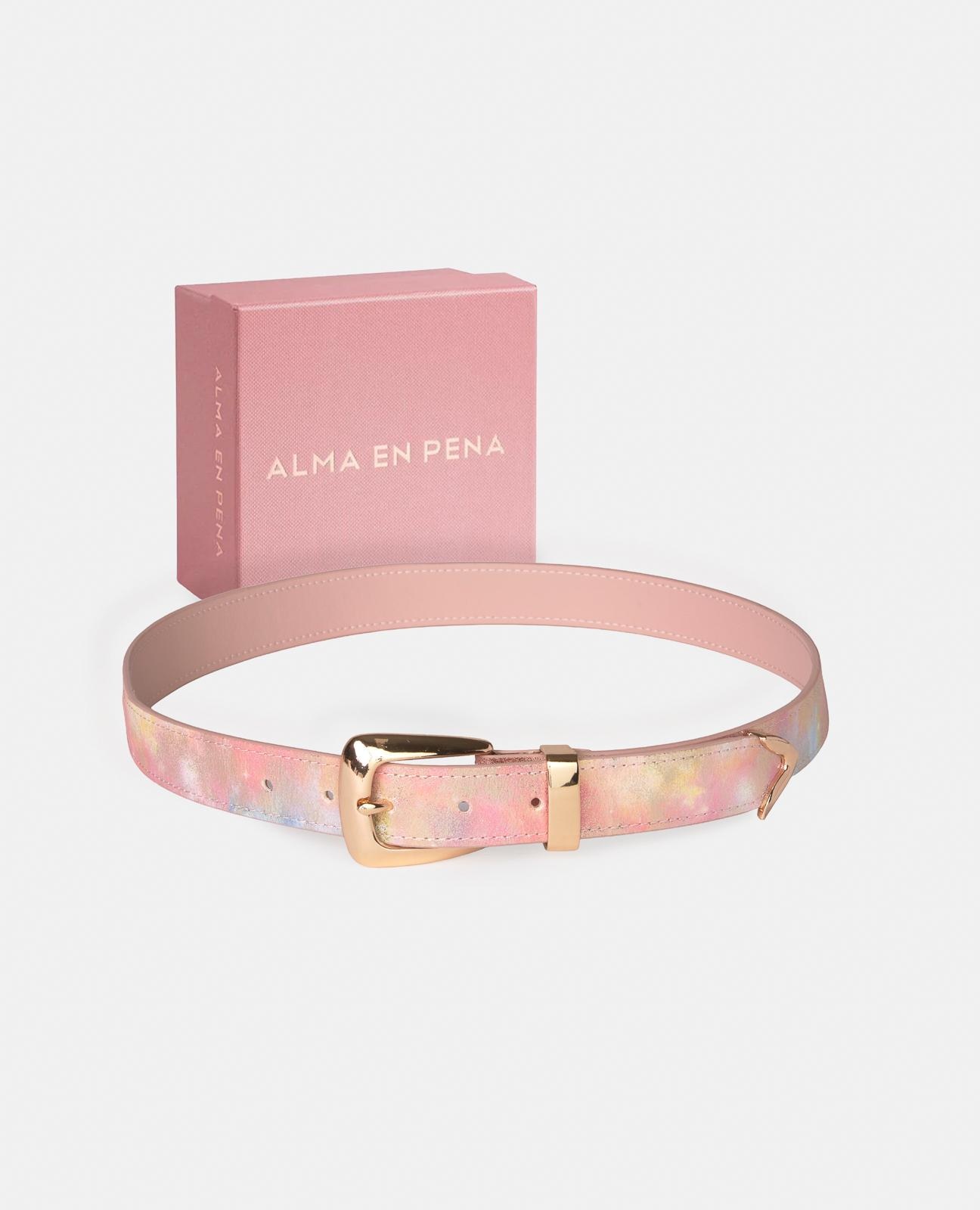 Cinto com Fivela de Pele Efeito Fantasia e Fivela Quadrada Rosa-4