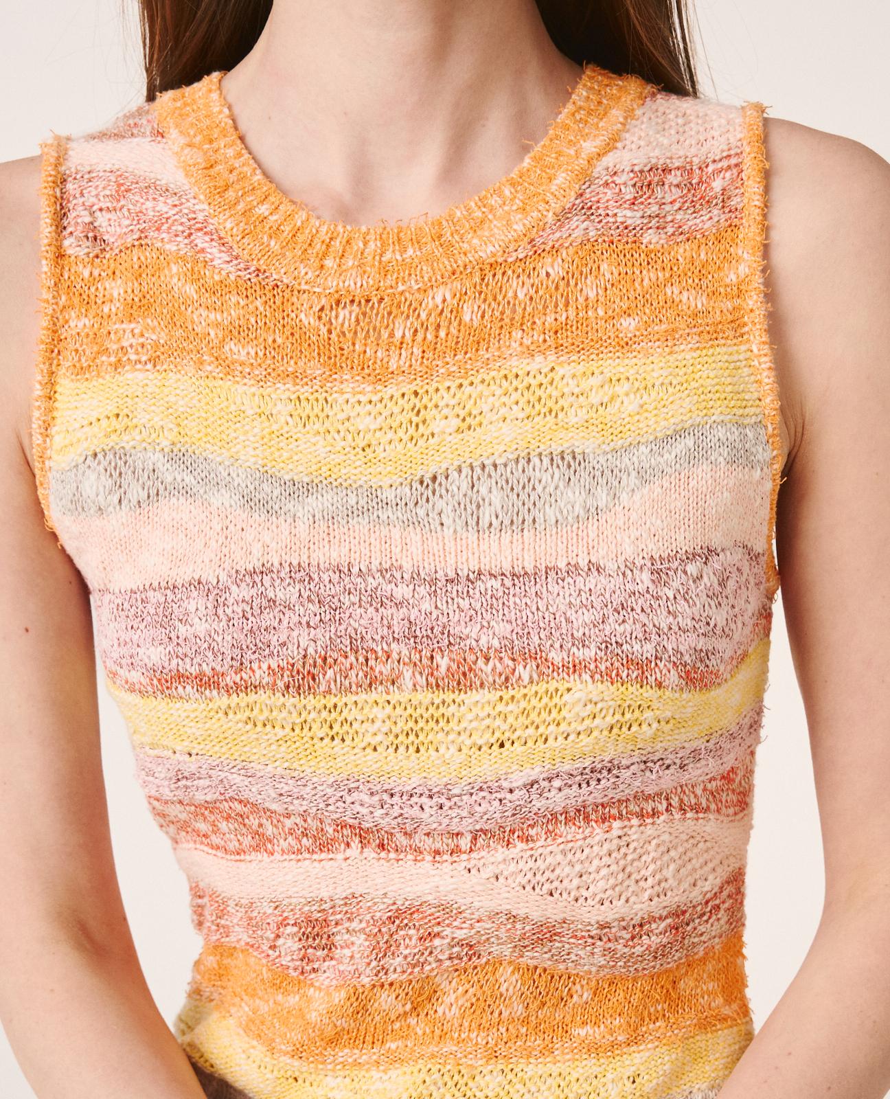Vestido Midi de Malha com Estampado Geométrico sem Mangas Laranja-4