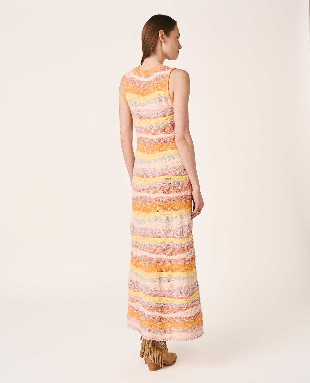 Vestido Midi de Malha com Estampado Geométrico sem Mangas Laranja-7