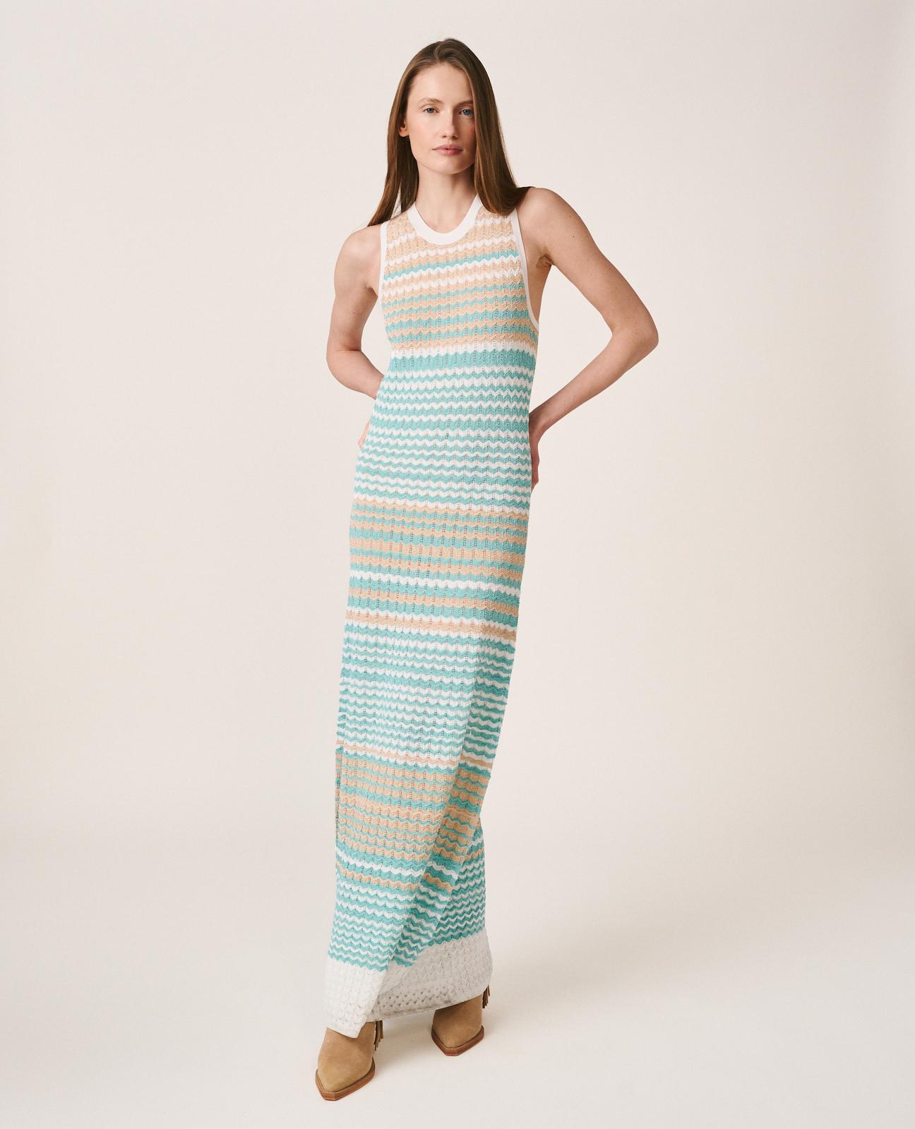 Vestido Comprido de Malha com Alças e Gola Redonda Verde-3