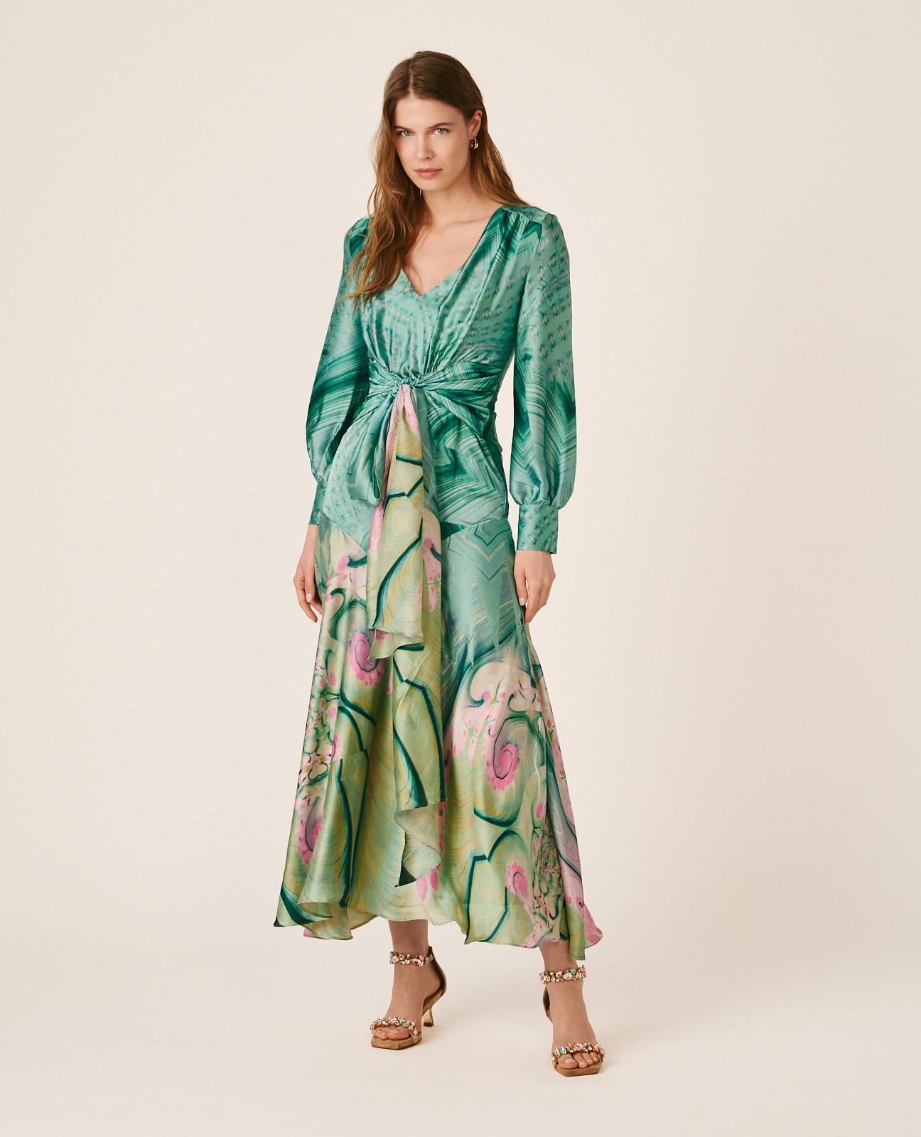 Imagem 0 de Vestido Midi de Cetim sem Mangas e Laçada na Cintura