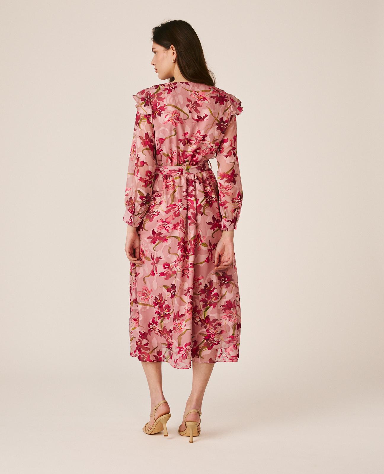 Vestido Midi Fluido Floral com Manga Abalonada e Botões nos Punhos Rosa-6